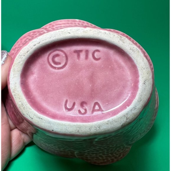 TIC Pottery Flowers Pink USA Bowls Vase Dip Snack Ceramic Set of 2 6" - Picture 4 of 9